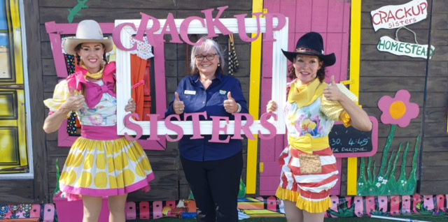 NSW Farmers Regional Services Manager, Caron Chester, with the Crack Up Sisters at Bourke Show.