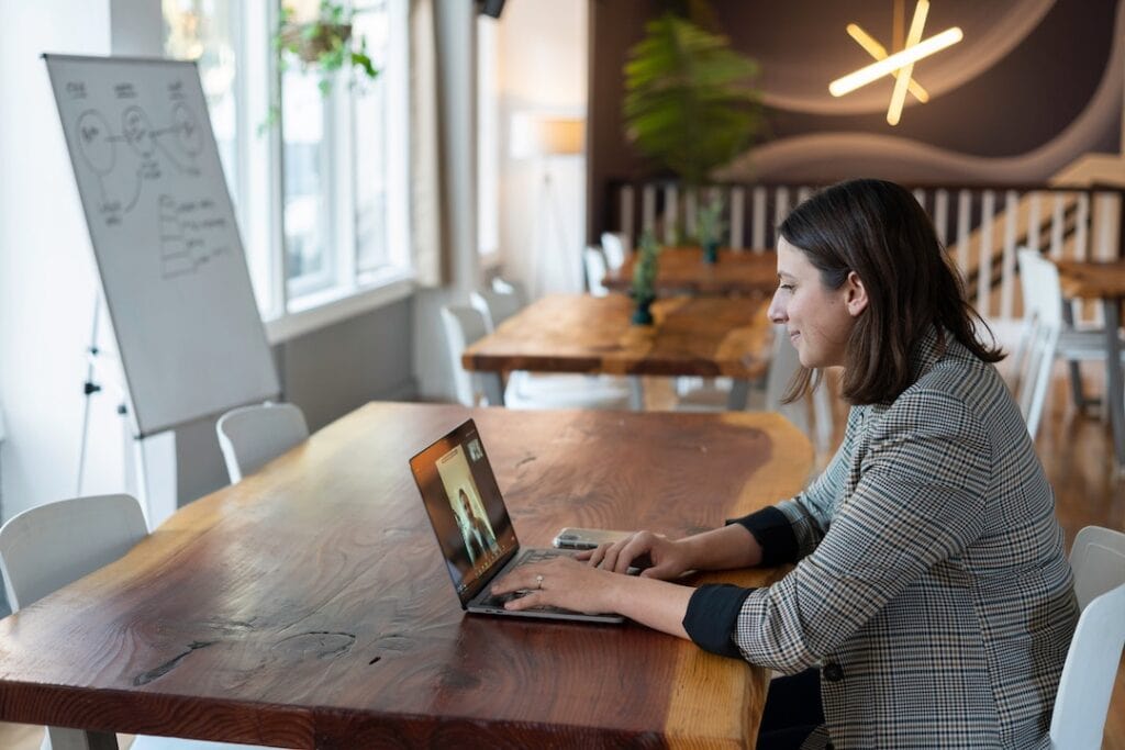 Woman remote learning at her laptop