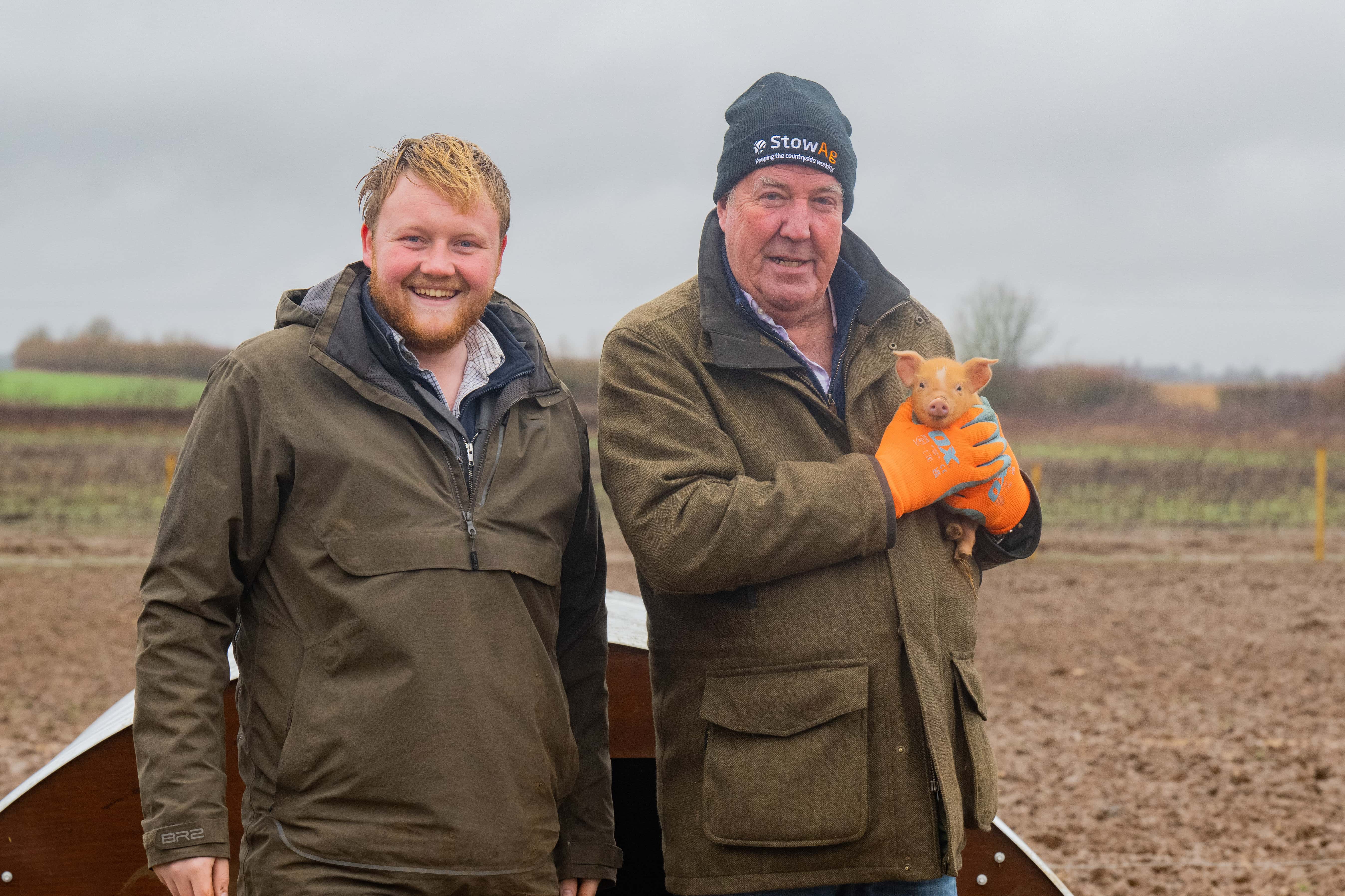 Kaleb Cooper and Jeremy Clarkson at the Diddly Squat farm in the UK's Cotswolds.